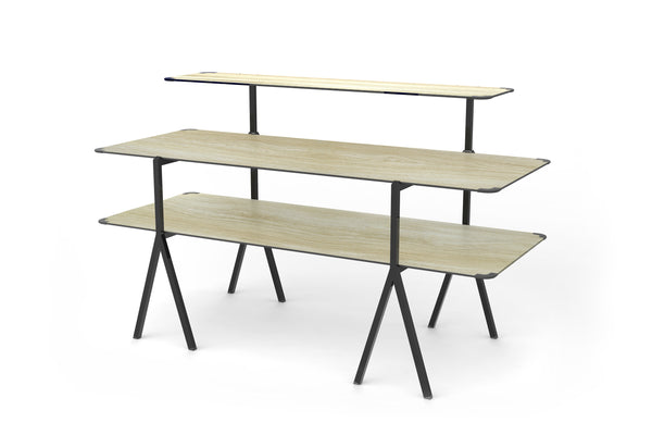 Modulite™ 3 Level Kit, Natural Wood 2 Table Top, 1 Shelf, Black Legs