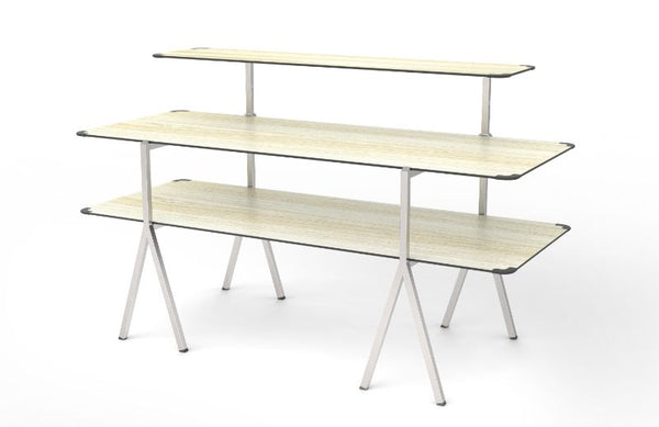 Modulite™ 3 Level Kit, Natural Wood 2 Table Top, 1 Shelf, Stainless Steel Legs