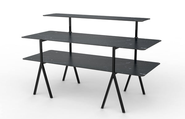 Modulite™ 3 Level Kit, Black Marble 2 Table Top, 1 Shelf, Black Legs