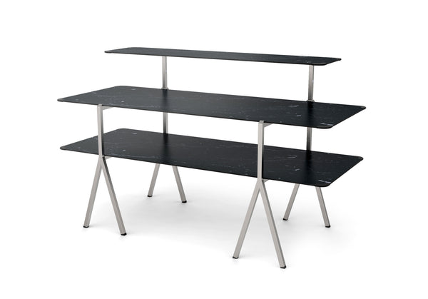 Modulite™ 3 Level Kit, Black Marble 2 Table Top, 1 Shelf, Stainless Steel Legs