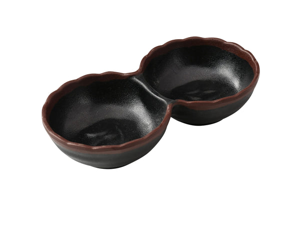 Yanco Nature Art Melamine 5 3/4" X 3" X 1 1/4" TWO DIVIDED SAUCE DISH 2 OZ EACH - BK