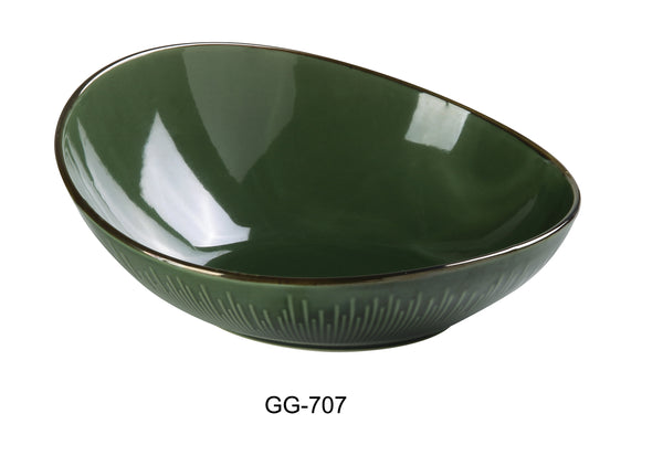 Yanco Green Gem Chinaware 7- 1/2" X 7-1/4" X 3-1/8" SHEER BOWL 16 OZ, LOWER SIDE 1-3/4" H