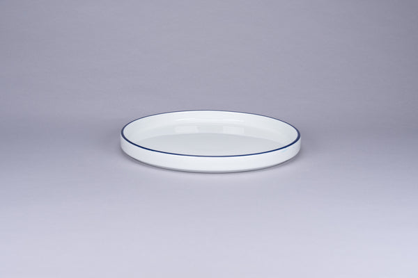 RIMZ STACKABLE FLAT RIMLESS PLATE / LID WITH BLUE RIM, 9.1"D