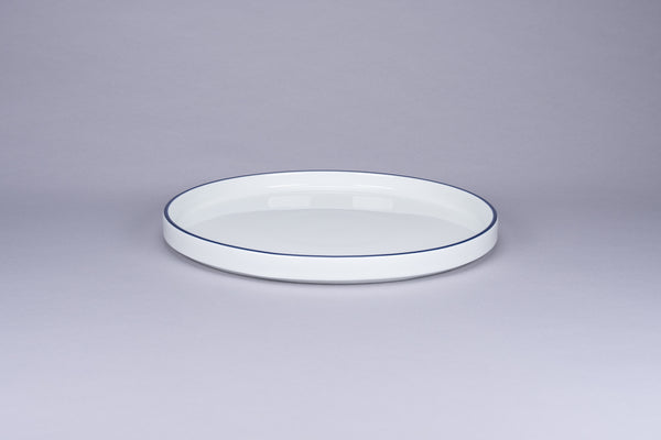 RIMZ STACKABLE FLAT RIMLESS PLATE / LID WITH BLUE RIM, 10.62"D
