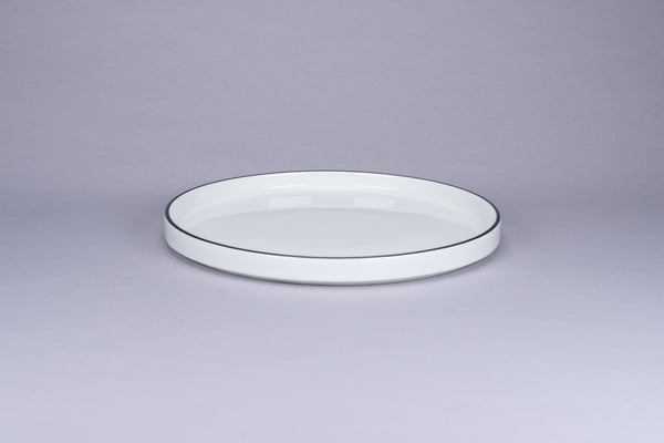 RIMZ STACKABLE FLAT RIMLESS PLATE / LID WITH BLACK RIM, 10.62"D