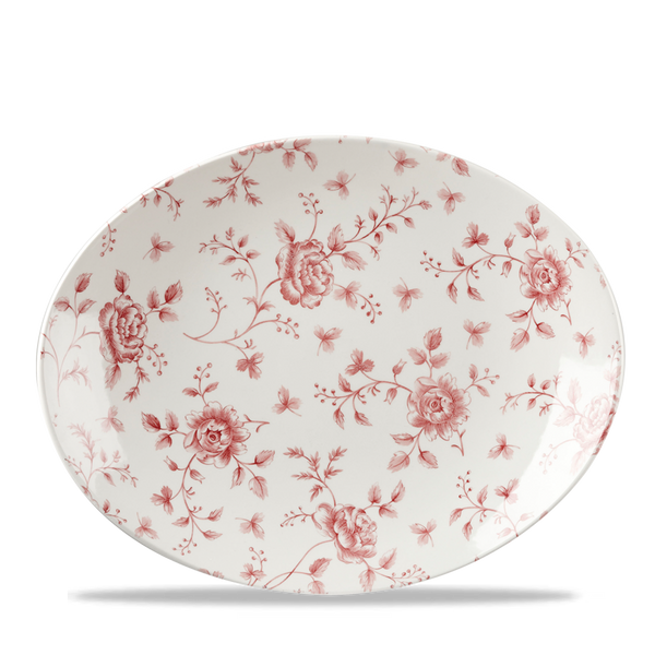 Rose Chintz Cranberry Orbit Oval Coupe Plate 12.5" Box 6