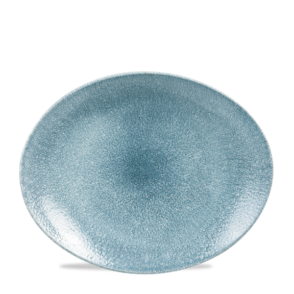 Raku Topaz Blue Orbit Oval Coupe Plate 12.5" Box 12