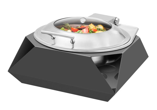 Diamond Round Black Matte Chafer with Soft Closing Lid, 1 EA