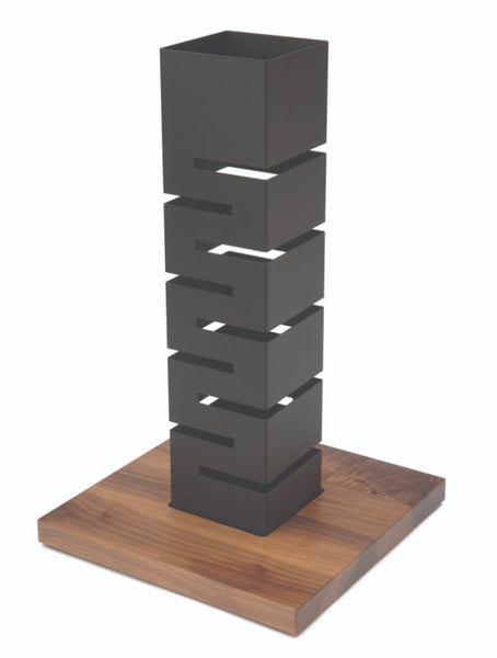 Tall Black Matte Multi-Level Column Riser with Walnut Base, 1 EA