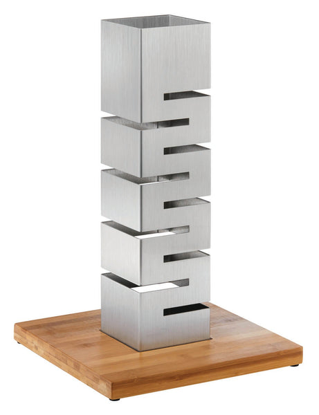 Tall Stainless Steel Multi-Level Column Riser with Bamboo Base, 1 EA