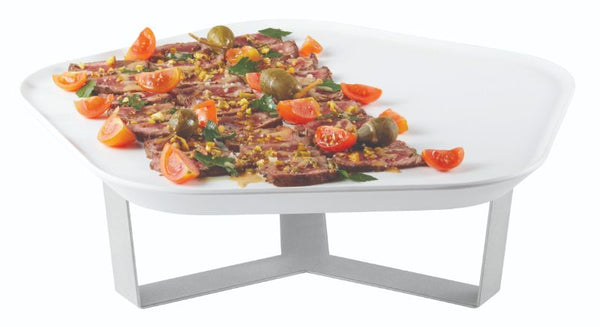 Forme’ Melamine Polygon White Tray with Three Leg 4" Silver Riser, 1 EA