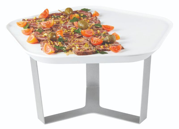 Forme’ Melamine Polygon White Tray with Three Leg 7" Silver Riser, 1 EA