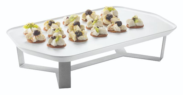 Forme’ Melamine Rectangle White Tray with Four Leg 4" Silver Riser, 1 EA