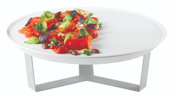 Forme’ Melamine Round White Tray with Three Leg 4" Silver Riser, 1 EA