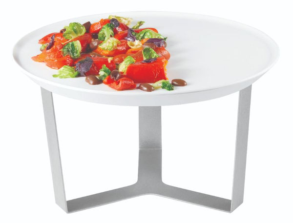 Forme’ Melamine Round White Tray with Three Leg 7" Silver Riser, 1 EA