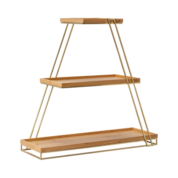 SkyRize™ Multi-Level Gold Stand with Bamboo Shelves