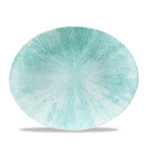 Stone Aquamarine Orbit Oval Coupe Plate 12.5" Box 12