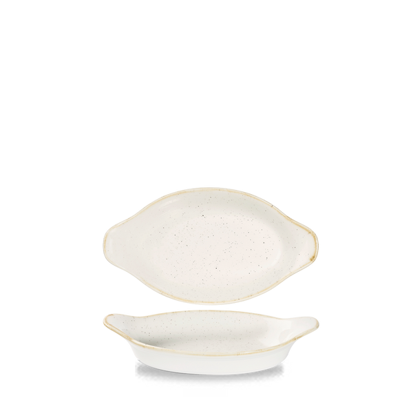 Stonecast Barley White  Small Oval Eared Dish 8 1/8 X 4 3/8" Box 6