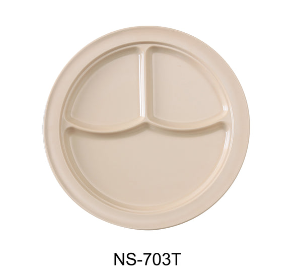 Yanco Nessico Melamine 10 1/8" 3-COMPARTMENT PLATE TAN