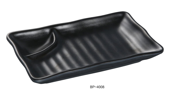 Yanco Black Pearl Melamine 8" X 4 1/2" 2-COMPARTMENT PLATE