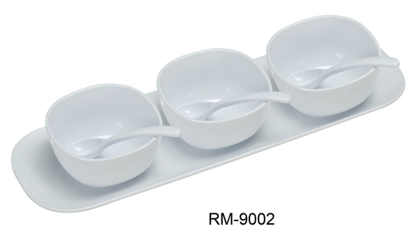 Yanco Rome Melamine CONDIMENT BOWL SET - 3 PCS 4" BOWL, 3 PCS SPOON, 1PC 16" SAUCER