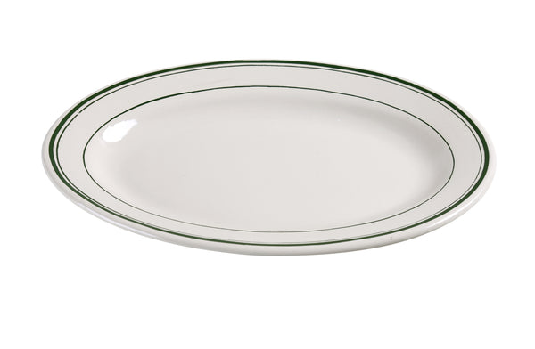 Yanco Green Band Chinaware 7" X 4 1/2" PLATTER