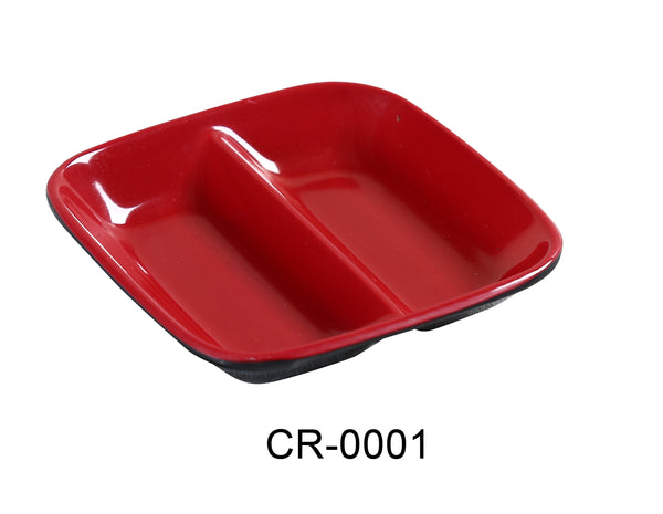 Yanco Black & Red Melamine 3 1/2" X 2 1/2" DIVIDED SAUCE DISH 2 OZ EACH