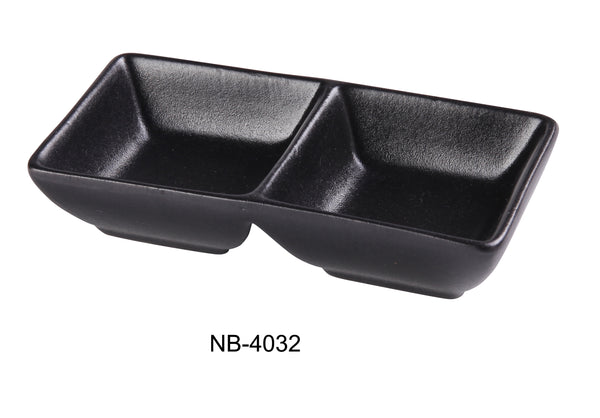 Yanco Noble Black Chinaware 5-5/8" X 3" X 1-1/4" DOUBLE SAUCE DISH 1.5 OZ EACH