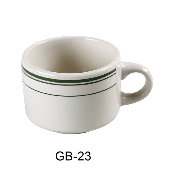 Yanco Green Band Chinaware 3" X 2 1/2"H STACKABLE CUP 7 OZ