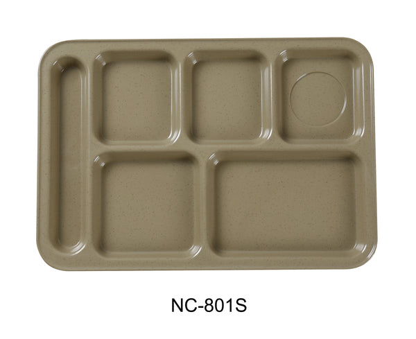 Yanco Compartment Collection Melamine 14" X 10" LEFT HAND 6-COMPARTMENT PLATE SAND