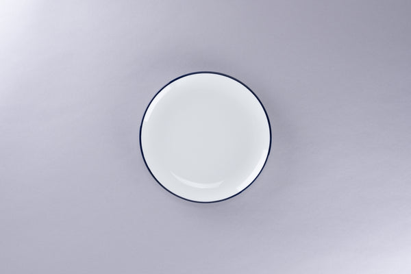 RIMZ OVAL COUPE PLATTER WITH BLUE RIM, 14.1"L, 10.67"W