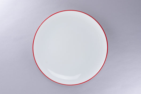 RIMZ FLAT COUPE PLATE WITH RED RIM, 10.65"D, 1.05"H