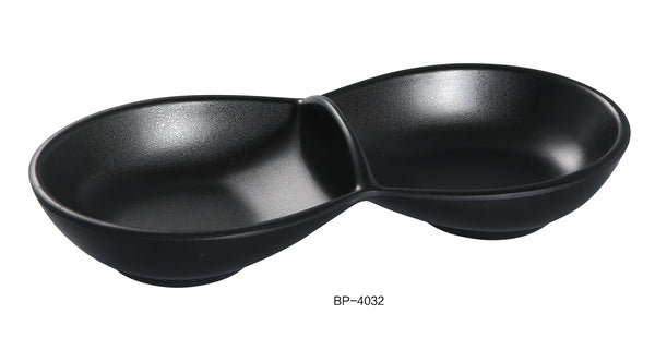 Yanco Black Pearl Melamine 8 1/2" X 3 1/2" DOUBLE SAUCE BOWL 6 OZ EACH