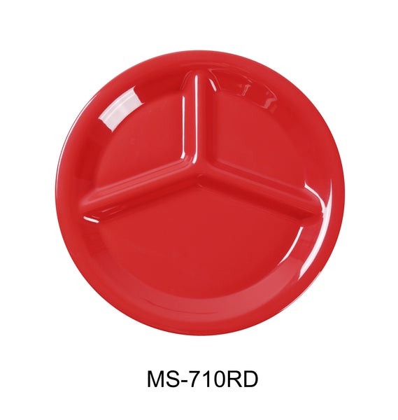 Yanco Milestone Melamine 10" 3- COMPARTMENT PLATE RED