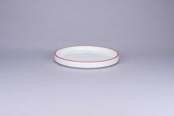 RIMZ STACKABLE FLAT RIMLESS PLATE / LID WITH BLACK RIM, 5.5"D