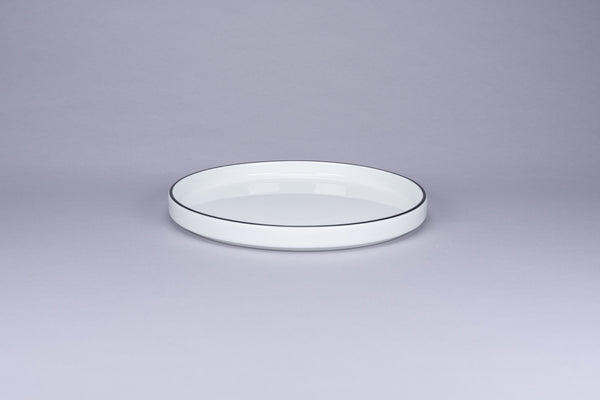 RIMZ STACKABLE FLAT RIMLESS PLATE / LID WITH BLACK RIM, 6.3"D