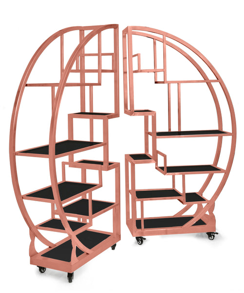 Cartwheel Mobile Back Bar Display - copper