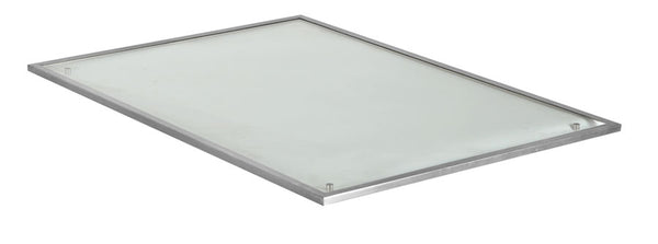 Hub Buffet Tile, 31-7/16" x 22-1/4" x 3/4"H, tempered glass with stainless steel edge, translucent