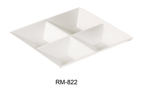 Yanco Rome Melamine 11 1/2" 4-COMPARTMENT PLATE, SQUARE, 1 1/2" DEEP