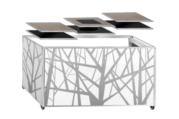 Eastern Tabletop Zozz mobile stretch Buffet collapsible stainless steel triple tile table frame includes Acrylic front