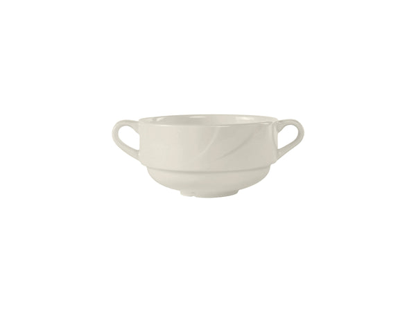 Tuxton Stackable Soup Cup w/Handles 5 ⅞" x 4 ⅛" x 2 ⅜" San Marino Pearl White Embossed_0