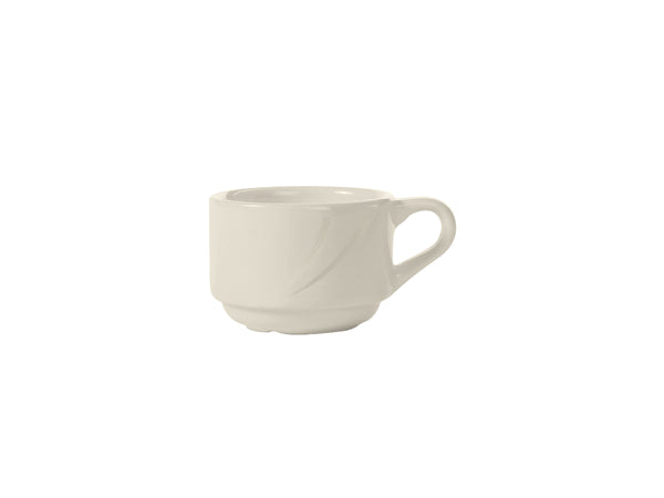 Tuxton Stackable Espresso Cup (Fits AMU-554) Stackable Espresso Cup 3 ¼" x 2 ½" x 1 ¾" San Marino Pearl White Embossed_0