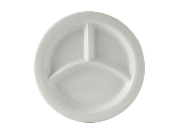 Tuxton 3 Compartment Plate 9" Healthcare Porcelain White