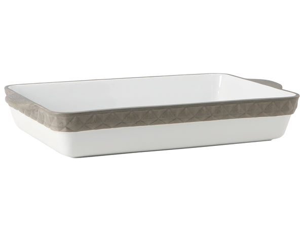 Tuxton Casserole Rectangular - Black Truffle Band Casserole 16 ½"(w/o handle) x 11" x 3" Casseroles Porcelain White Embossed Black Truffle_0