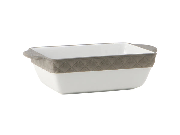 Tuxton Casserole Rectangular - Black Truffle Band Casserole 9"(w/o handle) x 6" x 3" Casseroles Porcelain White Embossed Black Truffle_0
