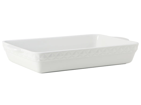 Tuxton Casserole Rectangular - Porcelain White Casserole 16 ½"(w/o handle) x 11" x 3" Casseroles Porcelain White Embossed_0