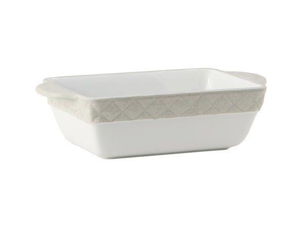 Tuxton Casserole Rectangular - White Truffle Band Casserole 9" (11" w/handle) x 6" x 3" Casseroles Porcelain White Embossed White Truffle_0