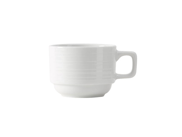 Tuxton Stackable Cup 8 oz Pacifica Porcelain White Embossed