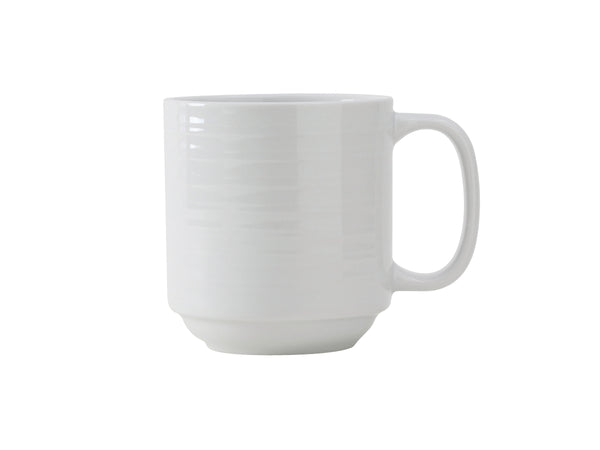 Tuxton Stackable Mug 11 ½ oz Pacifica Porcelain White Embossed