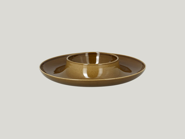 ROUND PLATE WITH HOLLOW CENTRAL SECTION - ASHORE, 11.6"D, CARAMEL_0